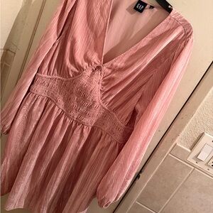GAP Pink Satin-Like V-Neck Dress